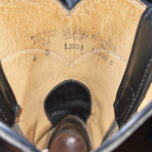 Vintage Justin Roper Style Cowboy Cowgirl Western Boots Diamond J Black Size 6 - Picture 5 of 6